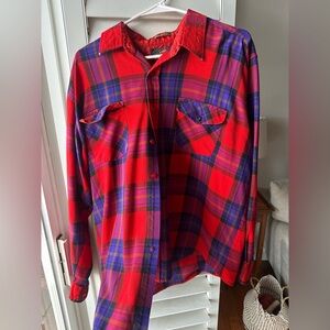 Vibrant Red and Purple Plaid Men's Casual Shirt